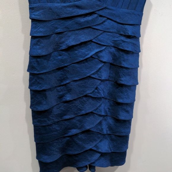 Adrianna Papell Shimmer Layered Tiered Sheath Cocktail Dress Size 14 Blue - Picture 3 of 12